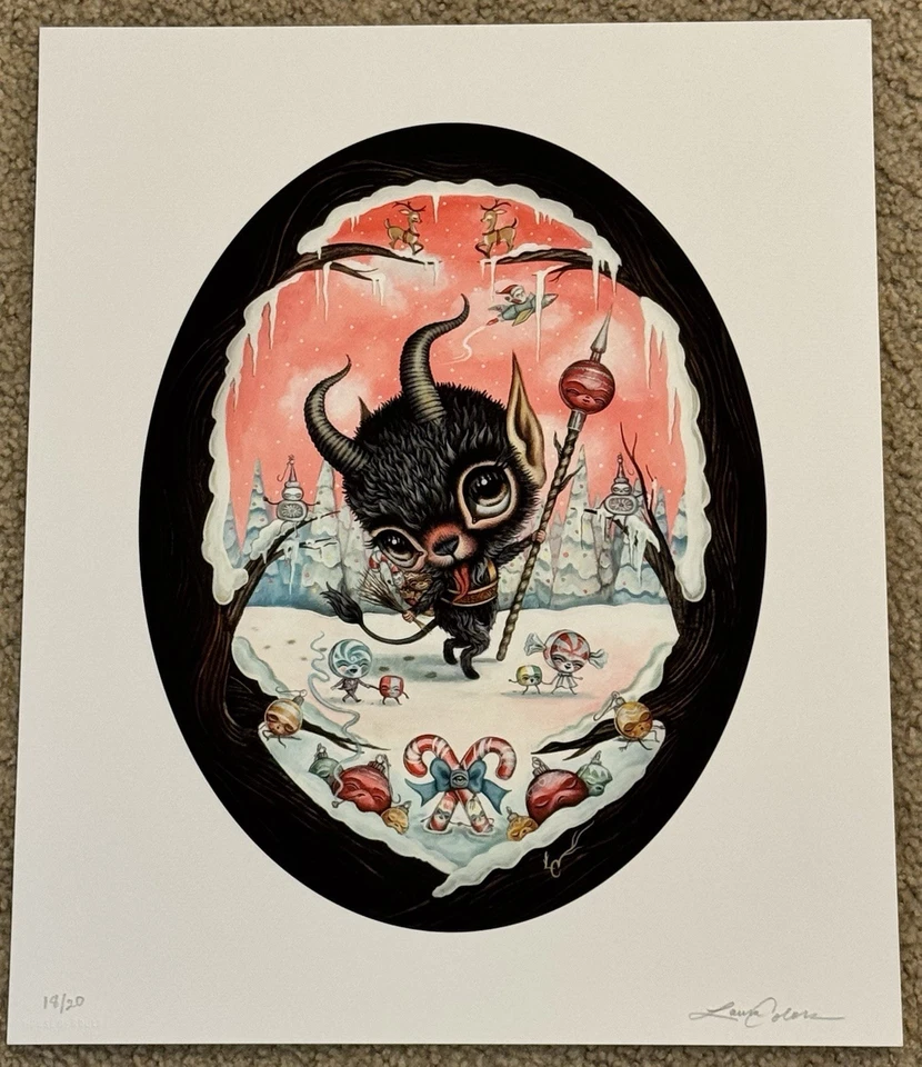 Laura Colors Candy Krampus Christmas Demon Elf Art Poster Limited Ed S/# 20 - Image 1 of 4