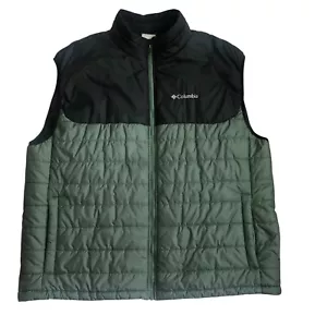 Columbia Sportswear Puffer Vest Men's XXL Green Black Zip Collared Lightweight - Picture 1 of 21
