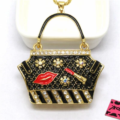 Moda Mujeres Amarillo Dama Bolso de Mano Lápiz Labial Cristal Colgante China Collar Foto 1 de 4