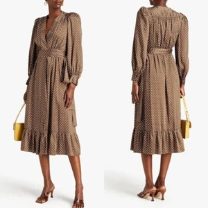 Sandro Janine Wrap Dress 40 / AU 12 / US 8 / L Midi Belted Printed Twill Brown - Bild 1 von 10