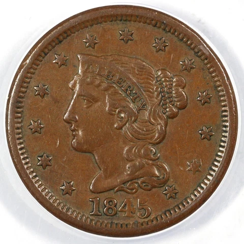 1845 1c Braided Hair Large Cent ANACS EF 45 Cover