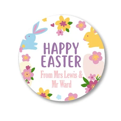 Pegatinas personalizadas Feliz Pascua fin de término maestro iglesia pegatinas caza de huevos Foto 1 de 4