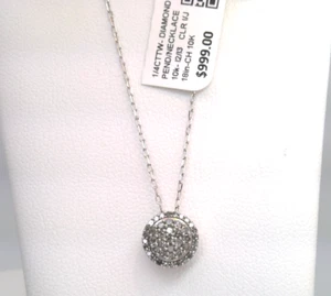 $1000- Certified Natural Diamond HALO PENDANT NECKLACE- 10k WHITE Gold SOLID 18' - Picture 1 of 12