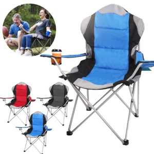 330LBS Load Camping Chair Heavy Duty Folding Chair W/ Cup Holder Oversize Beach - Picture 1 of 29