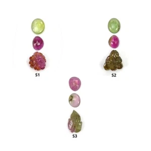 Natural Watermelon Multi Color TOURMALINE Gemstone Hand Carved Flower Sets - Picture 1 of 4