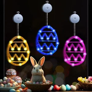 3Pack Easter Window Lights Yellow Blue Pink Egg Lights Suction Cup Indoor - Picture 1 of 7