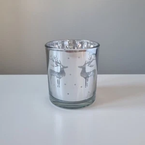 Silver Reindeer Glass Christmas Decoration Tealight Candle Holder Brand New - Picture 1 of 4