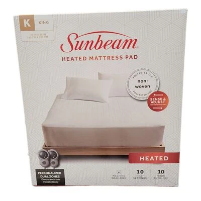 Sunbeam King Electric Heated Mattress Pad Personalized Dual Zones Controllers - Image 1 of 4