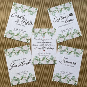 Blush pink roses Eucalyptus sign WEDDING table gifts cards foliage greenery leaf - Picture 1 of 12