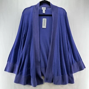 Chico's Tessa Cardigan Sweater Sz 2/L Open Front Long Sleeve Dark Periwinkle - Picture 1 of 12