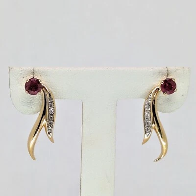 Brincos de ouro 14K, diamante e rubi - Imagem 1 de 4