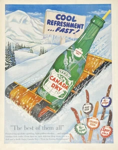 Canada Dry Ginger Ale 1951 Toboggan Sled Winter Christmas Print Ad VTG Big - Picture 1 of 3
