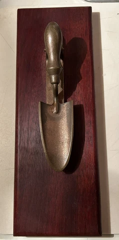 BRASS TROWEL DOOR KNOCKER BRAZIL CHERRY WOOD CRAFTSMAN SIGNED Cover