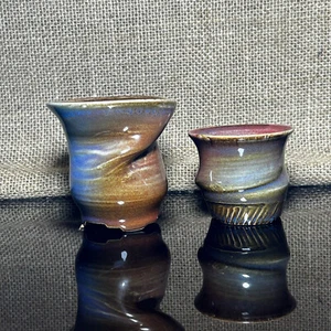 2pcs Bonsai pot, handmade , 3 layers of colored glaze, mini cute size 3" - Picture 1 of 10