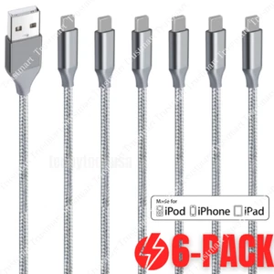 6Pack 10Ft USB Fast Charger Cable Long For iPhone 14 13 12 11 iPad Charging Cord - Picture 1 of 10