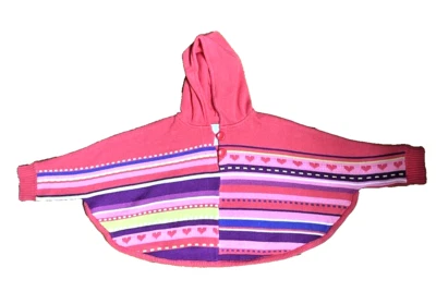 Poncho con capucha First Impressions niña 18 meses rojo pálido con rayas multicolores Foto 1 de 4