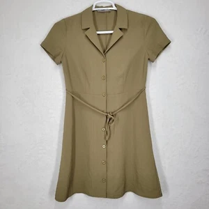 Everlane Shirt Dress GoWeave Notch Collar Short Sleeve Mid Length Olive Size 2 - Picture 1 of 13