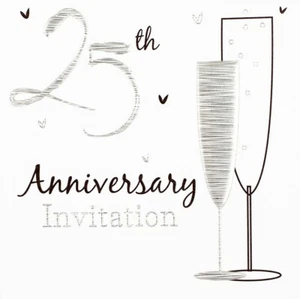 6 Stück Silber 25. Hochzeitstag Party Karten Einladungen & Umschläge - Bild 1 von 1