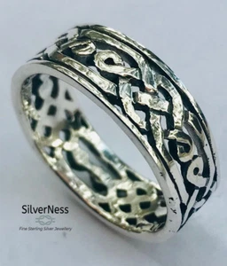 SilverNess Men's Jewellery :925 Sterling Silver Celtic Knot Hollow Ring - Picture 1 of 3