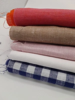 Remnant Scrap Bag 5 Pieces 100% Irish linen Crafting Fabric QF63 Checks and plai - Image 1 of 4