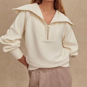 Varley Vine gerippter Pullover Sweatshirt in Elfenbein 1/4 Reißverschluss Größe Medium - Bild 1 von 18