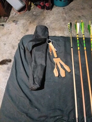 9 Wooden Arrows With Quill And A Shooters Glove - Image 1 of 4