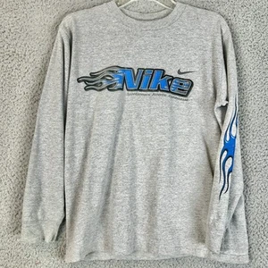 Vintage Nike Youth Boys medium Women's XS Gray Long Sleeve Blue Graphic Y2K - Picture 1 of 5