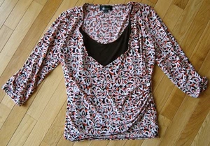 S AB STUDIO BROWN/ORANGE KNIT LAYER WRAP 3/4 SLEEVE SPRING TOP $4.50 SHIPPING - Picture 1 of 1