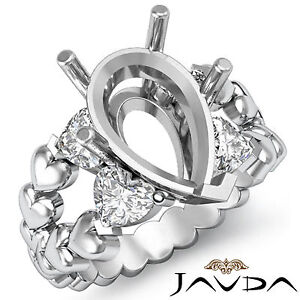 Natural Diamond Engagement Ring 18k White Gold 1Ct Heart & Pear Shape Semi Mount