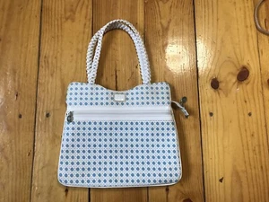 Lulu Guinness Tote White Blue Peas Canvas Cotton Double Handle Bag - Picture 1 of 12