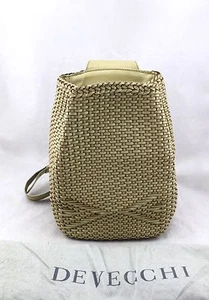 $755 DE VECCHI HAMILTON HODGE Mochila de Cuero Tejido Bronceado Bolso Italia - Imagen 1 de 7