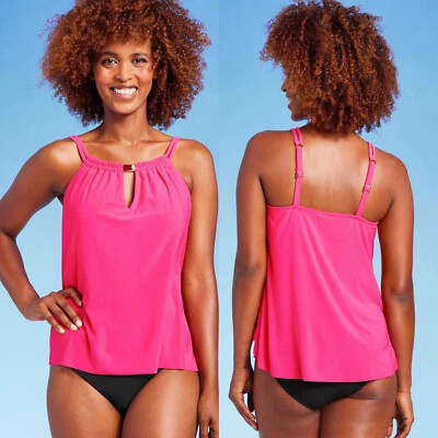 Tankini mediano - para mujer UPF 50 cuello alto ojo de cerradura - verde aguamarina - rosa rosa Foto 1 de 4