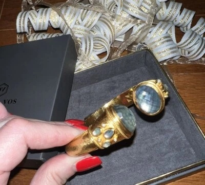 NUEVO Brazalete Brazalete Brazalete con Bisagras Julie Vos Azul Carbón y Chapado en Oro 24k Nuevo sin Etiquetas Foto 1 de 4