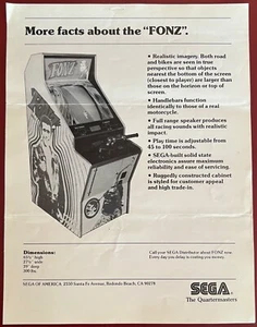 Original Video Game Flyer "Fonz" by Sega - Picture 1 of 2