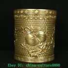 5 "Qianlong Émail Porcelaine Plaqué Or Peach Tree Brosse Pot Cylindre