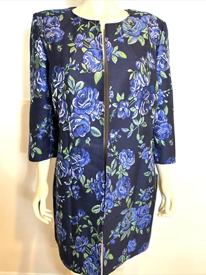 Chaqueta Preston & York Azul Marino Forrada Floral Manga 3/4 Talla 16 Nueva con Etiquetas Foto 1 de 4