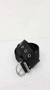 Vintage medium strap ridged rubber belt in black with silver buckle size 38 - Picture 1 of 7