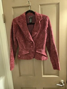 Vintage Hotkiss Medium CRANBERRY Velour Long-sleeve Button-up  JACKET - Picture 1 of 4