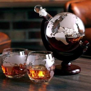 Stylish 850 ML Globe Decanter With A Stand & 2 Glasses - Alcohol Dispenser - Picture 1 of 4