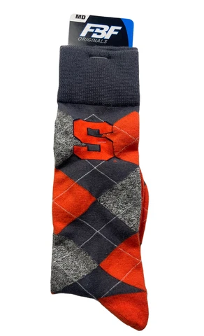 Syracuse NY Orange Grey Argyle Logo Team Casual Dress Socks Medium NEW FBF Cover