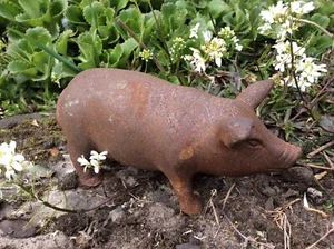 METAL RUSTY CAST IRON PIGLET / PIG STATUE GARDEN ORNAMENT π·π - Picture 1 of 7