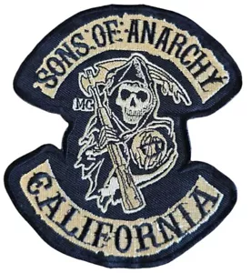 SONS OF ANARCHY CALIFORNIA MC MOTORCYCLE BIKER GANG BLACK VEST IRON ON PATCH - Picture 1 of 2