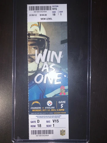 2015 San Diego Chargers Official NFL Mint Season Ticket Stub - pick any game! Cover