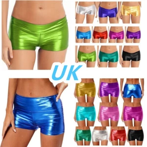 Womens Shiny Metallic Shorts Disco Dance Booty Shorts Sexy Hot Pants Clubwear au - Picture 1 of 27