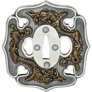 Samurai Schwert Tsuba Drache silber-grau-bronze - Picture 1 of 1