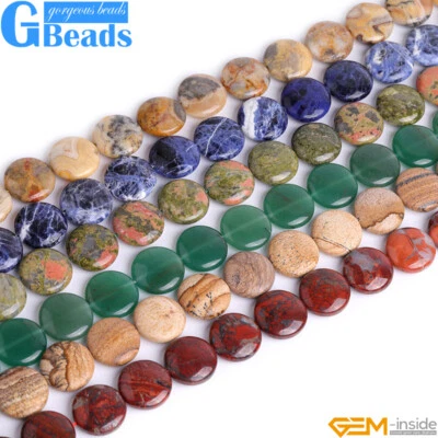 Natural Gemstone Assorted Coin Loose Beads For Jewelry Making 15" Free Shipping - Image 1 of 4
