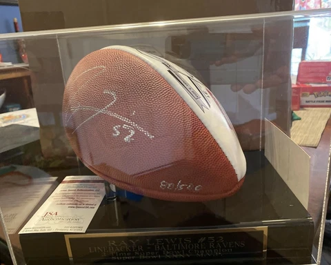 Ray Lewis Auto Superbowl XLVII Football. Game score ball. Numbered 80/500 Cover