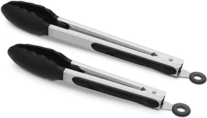 2 Pack Black Kitchen Tongs, Premium Silicone BPA Free Non-Stick Stainless Steel - Picture 1 of 12