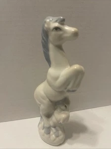 Vintage Keramik weiß & blau Pferd mit Baby Figur Aufzucht 9" groß - Bild 1 von 6