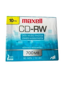 Maxell CD-RW Discs, 700MB/80min, 4x, 10/Pack Rewritable Sealed W/cases #010 - Picture 1 of 3